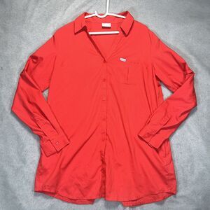 Columbia PFG Performance Shirt Womens Orange V-Neck Button Up Vented Large